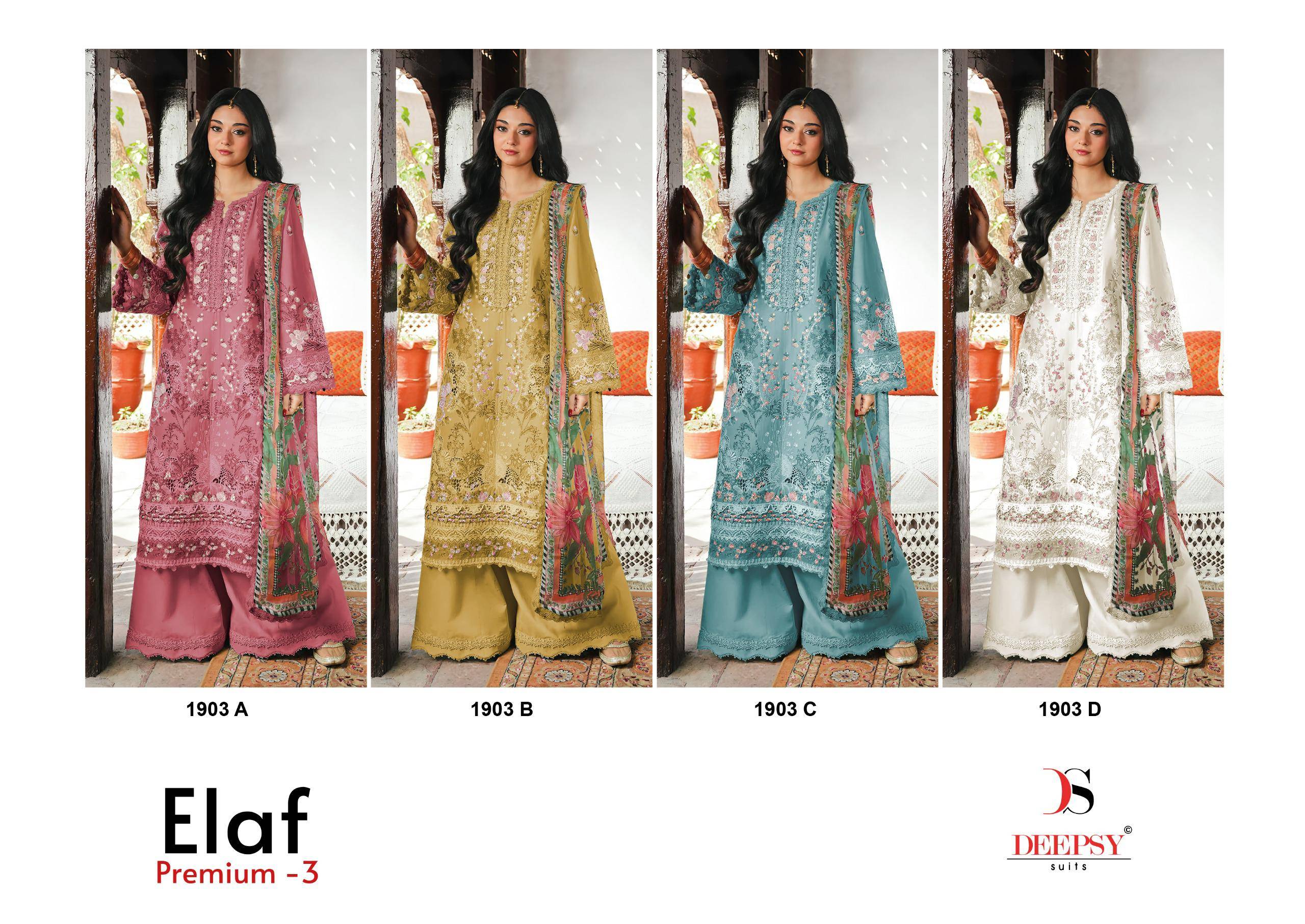 ELAF 1903 Premium-4 Luxury Lawn by DEEPSY SUITS Beautiful Pakistani Suits Wear Pure Cotton Dresses At Wholesale Price